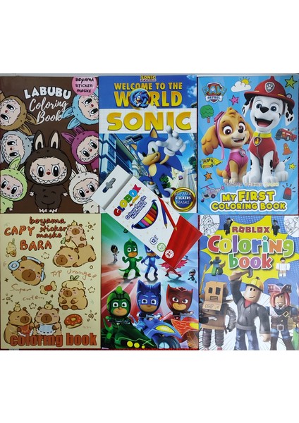 6 Adet Stickerli Boyama Kitabı 12 Li Kuru Boya Kalemi AD5010