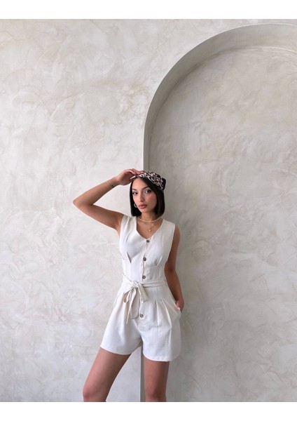 Kuşaklı Şortlu Tulum