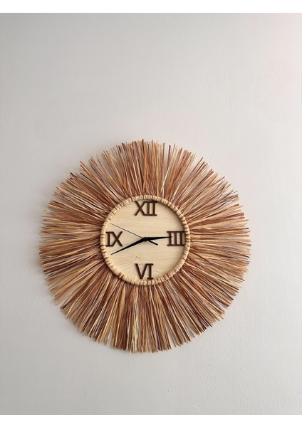 Bohem Modern Ahşap Rafya Duvar Saati modelleri