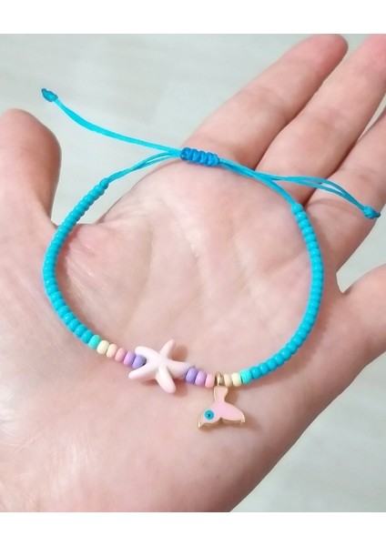 Açık Pembe Deniz Yıldızı ve Denizkızı Kuyruğu Çek Cam Boncuklu Bileklik indirimleri