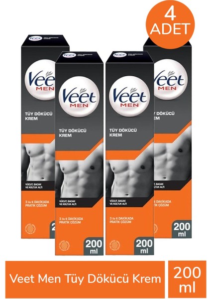 Men Tüy Dökücü Krem 200 ml 4 Adet