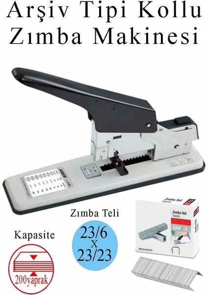 Büyük Boy Zımba Makinesi 1 Adet Arşiv Tipi Zımba Makinası 200 Yaprak Kapasiteli Zımba Teli Kollu Zımba Makinası
