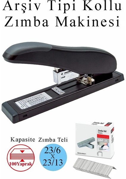 Büyük Boy Zımba Makinesi 1 Adet Arşiv Tipi Zımba Makinası 100 Sayfa Kapasite Zımba Teli Kollu Zımba Makinası