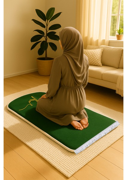 3 cm Süngerli Ortopedik Lüks Kadife Seccade Düz Renk Desensiz Namazlık Suni Deri Tabanlı 70 x 120 cm