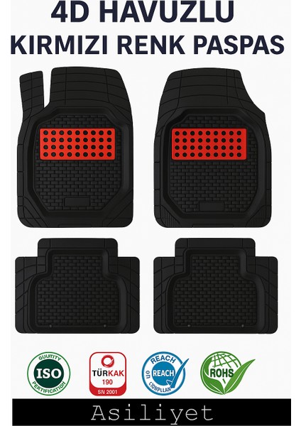 Fiat Ulysse Hasırlı 4d Havuzlu Kırmızı Oto Paspası