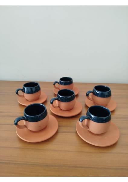 Yuvarlak İçi Sırlı Toprak 6'lı Yeşil Fincan Takımı
