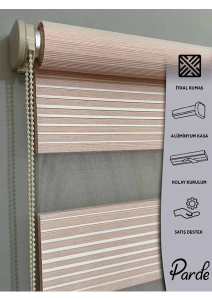 Lina Serisi Ithal Kumaş Pembe Bambu Zebra Stor Perde modelleri