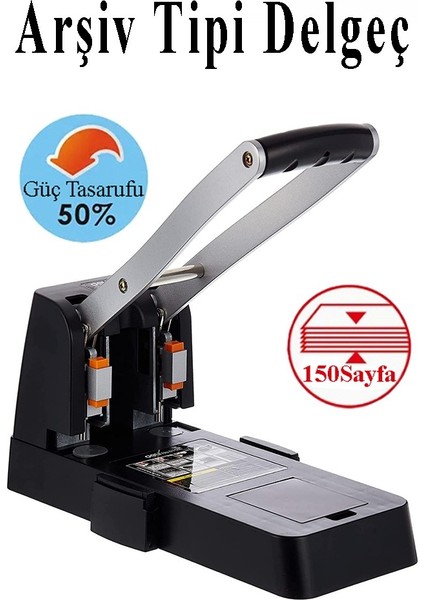 Büyük Delgeç 150 Yaprak Kapasiteli 1 Adet Arşiv Tipi Kollu Delgeç Metal Perfaratör Profesyonel Kağıt Delici Delgec
