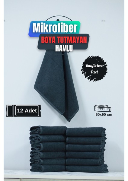 Kuaförlere Özel Boya Tutmayan Mikrofiber Saç Havlusu 50 x 90 cm 12'li Set