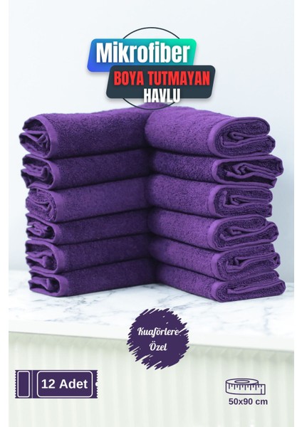 Kuaförlere Özel Boya Tutmayan Mikrofiber Saç Havlusu 50 x 90 cm 12'li Set
