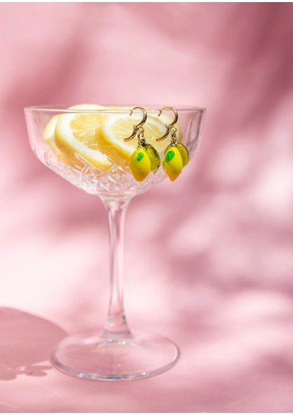 Murano Yapraklı Limon Küpe