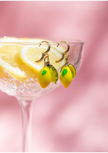 Murano Yapraklı Limon Küpe