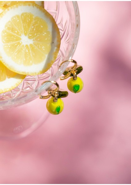 Murano Yapraklı Limon Küpe