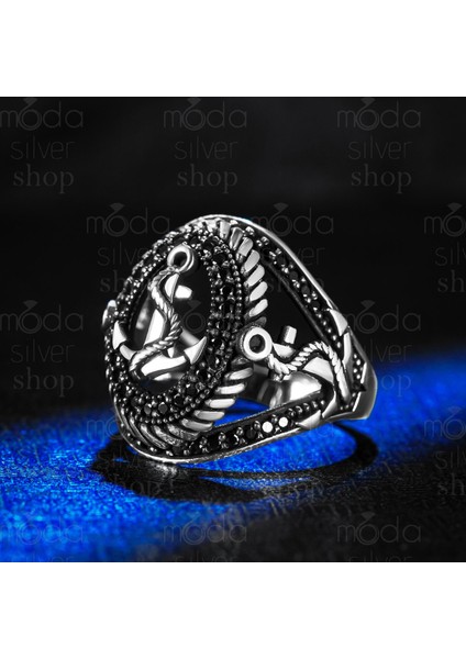 925 Ayar Gümüş Mikro Taşlı Çapa Tasarım Erkek Yüzük fiyatları