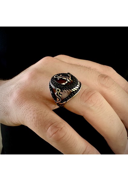 925 Ayar Gümüş Mikro Taşlı Çapa Tasarım Erkek Yüzük modelleri