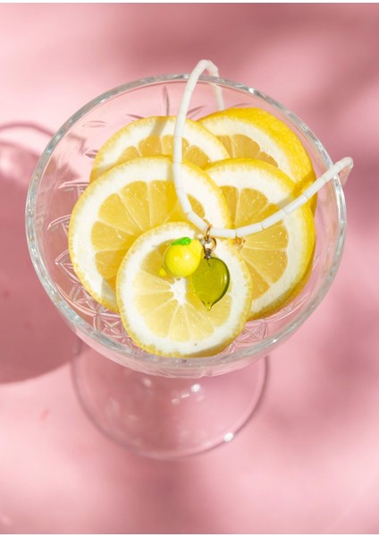 Murano Yapraklı Limon Mercan Kolye