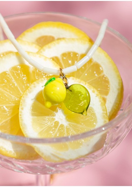 Murano Yapraklı Limon Mercan Kolye