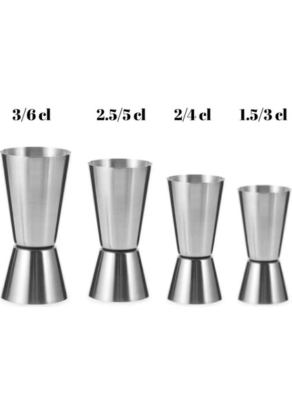 Jigger Seti 4lü 2.5/5 cl + 3/6 + 2/4 cl + 1.5/3 cl Ölçeği Bartender Jigger