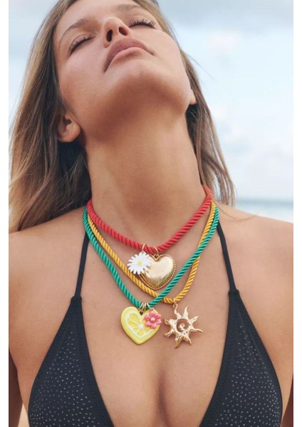 Hasır 3lü Kalp Limon Charm Kolye