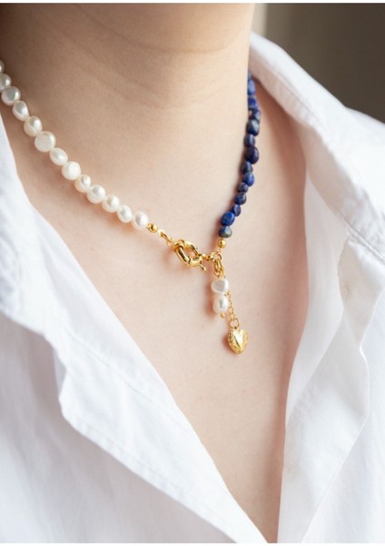 Doğal Lapis Lazuli Taşı - Inci Kolye