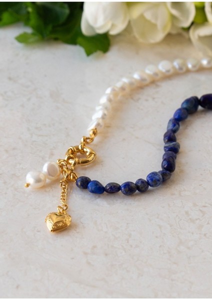 Doğal Lapis Lazuli Taşı - Inci Kolye