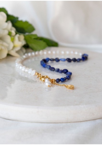 Doğal Lapis Lazuli Taşı - Inci Kolye