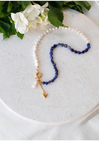 Doğal Lapis Lazuli Taşı - Inci Kolye