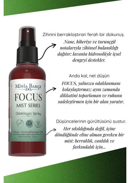 Focus Mist Biberiye & Nane Içerikli Ferahlatıcı Aromaterapi Spreyi (100 Ml)