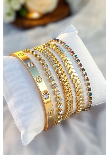5 Parçalı Gold Renk Su Yolu & Balık Sırtı Detay Yaza Özel Set