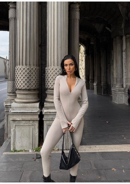 Kadın Kaşkorse Kumaş Fermuar Detaylı Tulum modelleri