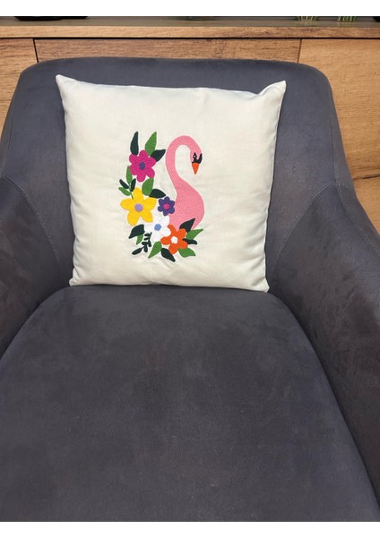 Kuğulu Kırlent Kılıfı - Punch Işlemeli