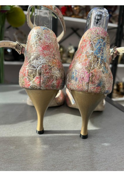 Bahar Çiçekleri Desenli Kapalı Topuk Tango-Dans ve Salon Ayakkabısı 7 cm (11PONT) Tango Topuk