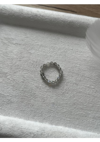 Minimal Faset Labradorit Taşı Lastikli Yüzük