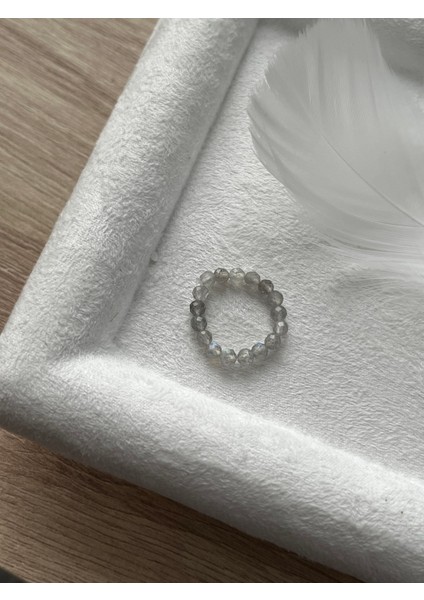 Minimal Faset Labradorit Taşı Lastikli Yüzük