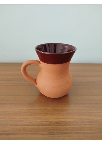 Toprak El Yapımı İçi Sırlı Soğuğu Koruyan Kulplu Ayran Bardağı 300 ml.