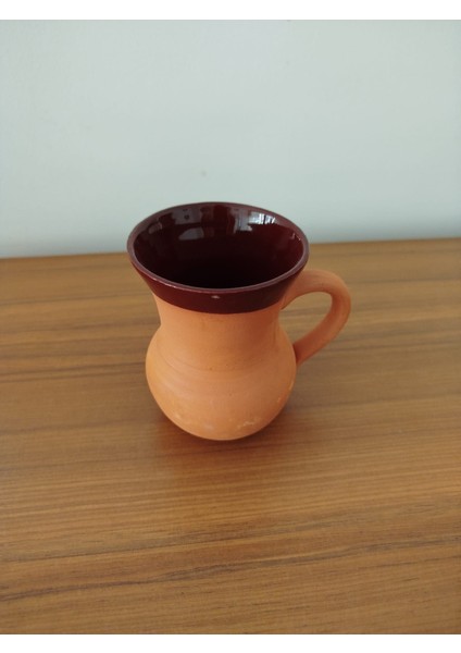 Toprak El Yapımı İçi Sırlı Soğuğu Koruyan Kulplu Ayran Bardağı 300 ml.