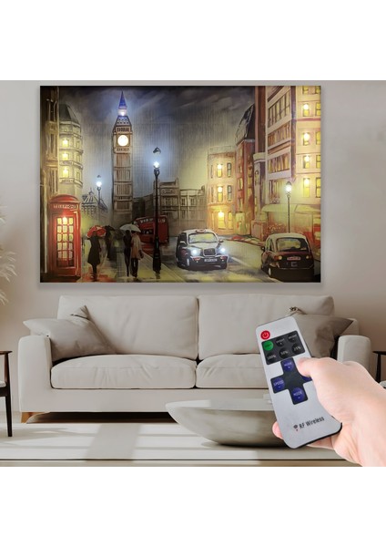 LED Işıklı Uzaktan Kumandalı Londra Gece Kanvas Tablo
