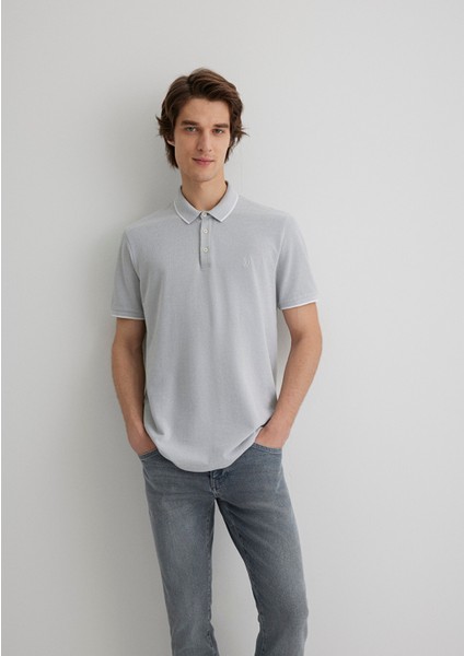 Şerit Detaylı Gri Polo Tişört 065900-34019