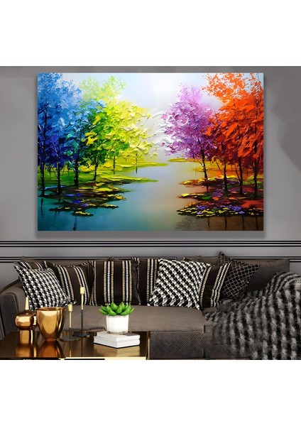 Renkli Ağaçlar Kanvas Tablo modelleri