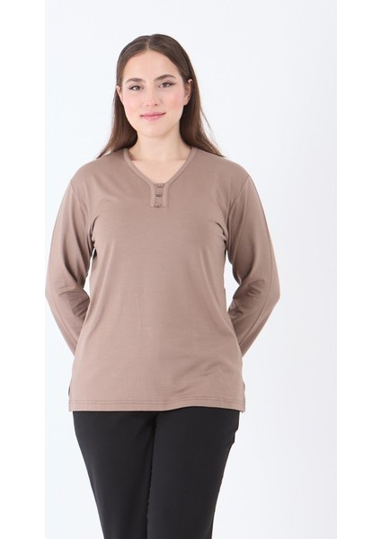 Kadın Orta Yaş ve Üzeri V Yaka Likralı Vizon Anne Penye Bluz fiyatları