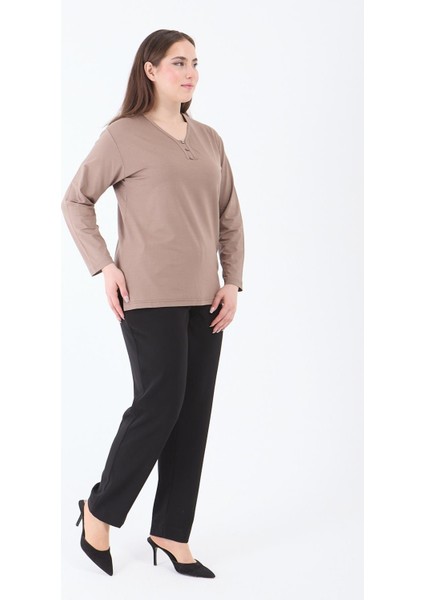 Kadın Orta Yaş ve Üzeri V Yaka Likralı Vizon Anne Penye Bluz modelleri