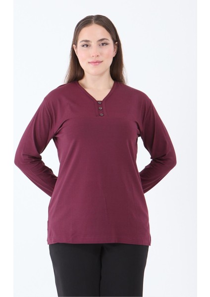 Kadın Orta Yaş ve Üzeri V Yaka Likralı Vişne Rengi Anne Penye Bluz fiyatları