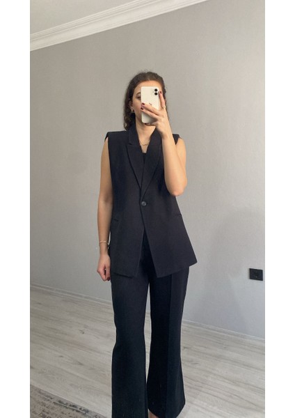 Kruvaze Yaka Vatkalı Yelek Arka Bel Lastikli Salaş Pantolon Keten Takım fırsatları