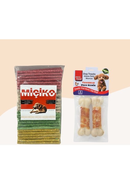 100LÜ Renkli Munchy Köpek Ödülü + 2li Tavuklu Kemik 12,5cm