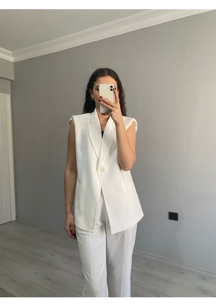 Kruvaze Yaka Vatkalı Yelek Arka Bel Lastikli Salaş Pantolon Keten Takım fiyatları