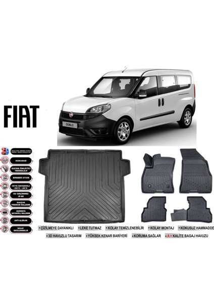 Doblo Maxi 2020 Model Bagaj Havuzu Araca Özel Siyah Havuzlu Paspas Takımı Sett