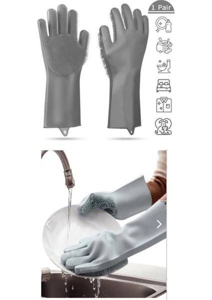 Çarşı Hanem Siyah Sihirli Silikon Bulaşık Eldiveni Tırtıklı Bulaşık Eldiveni Her Yüzeyde Kullanıma Uygundur