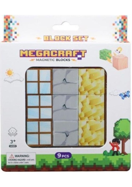 Megacraft Manyetik Bloklar 9 Parça Pencere Kaya Altın Blok Desenli