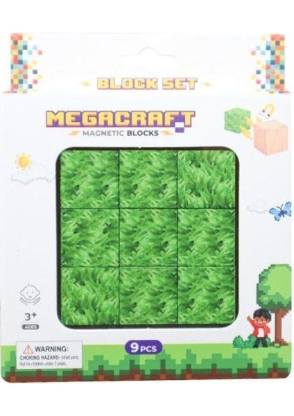 Megacraft Manyetik Bloklar 9 Parça Çimen Desenli