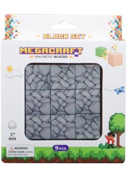 Megacraft Manyetik Bloklar 9 Parça Koyu Taş Blok Desenli
